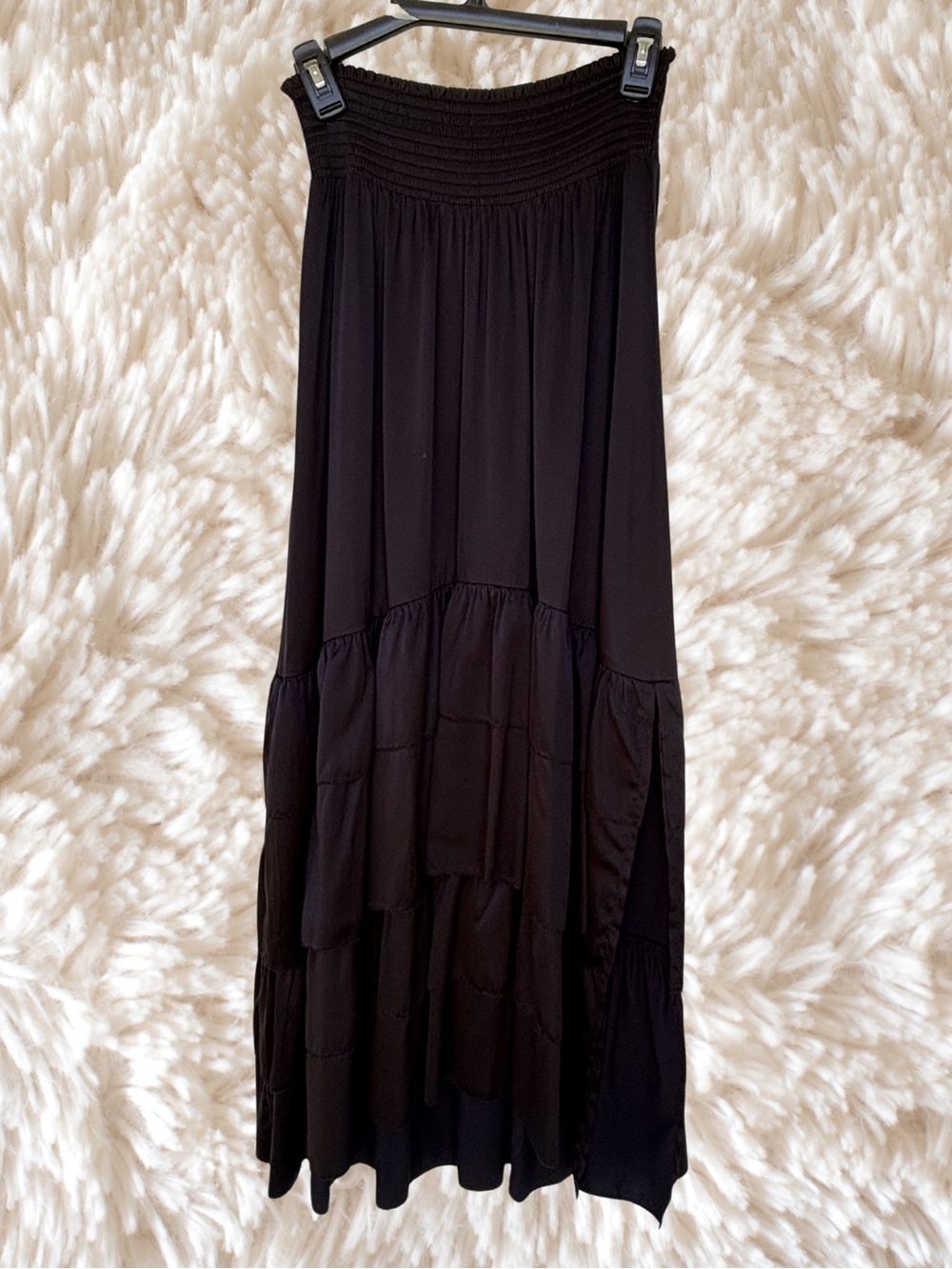 sundays Black Tiered Smocked Maxi Skirt